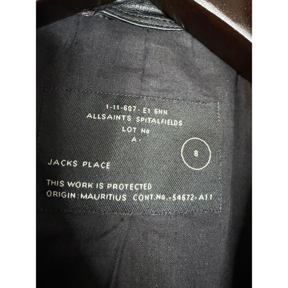 AllSaints Spitalfields Y2K Jacks Place Leather Moto Belted Black Jacket Sz 8 S - Picture 9 of 16